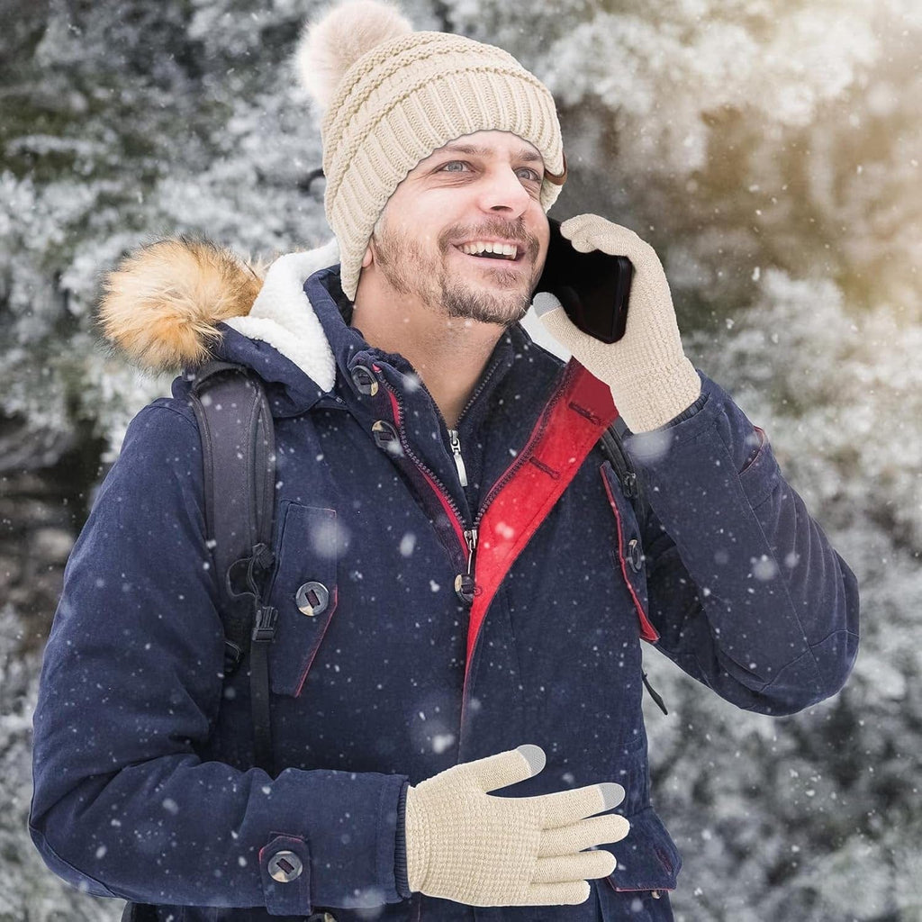 Pom-pom beanie, loop scarf and gloves set – view 5