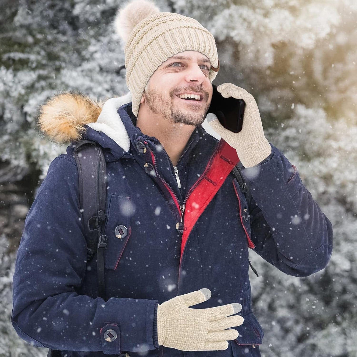 Pom-pom beanie, loop scarf and gloves set – view 5