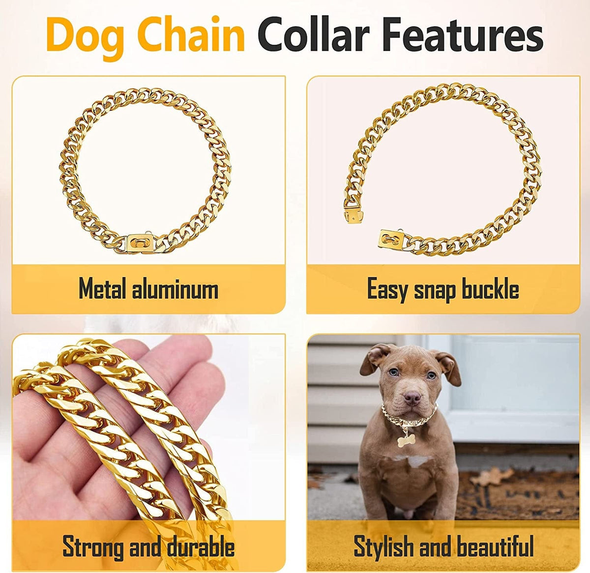 Heavy-duty gold Cuban dog collar – view 2