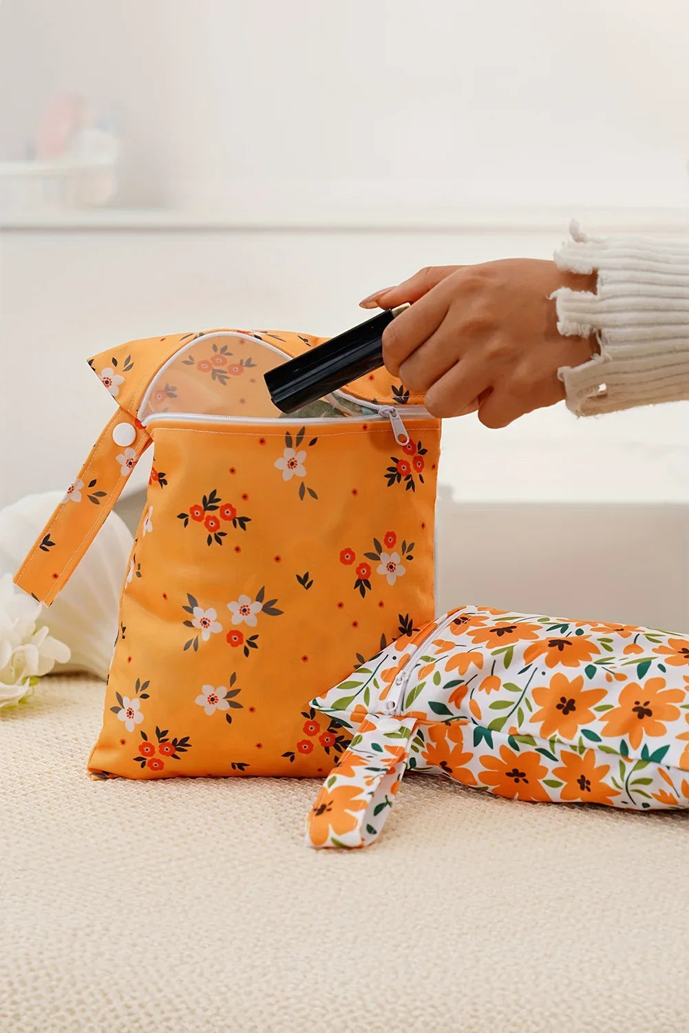 2-Piece Floral Canvas Zip Organizer Bag Set