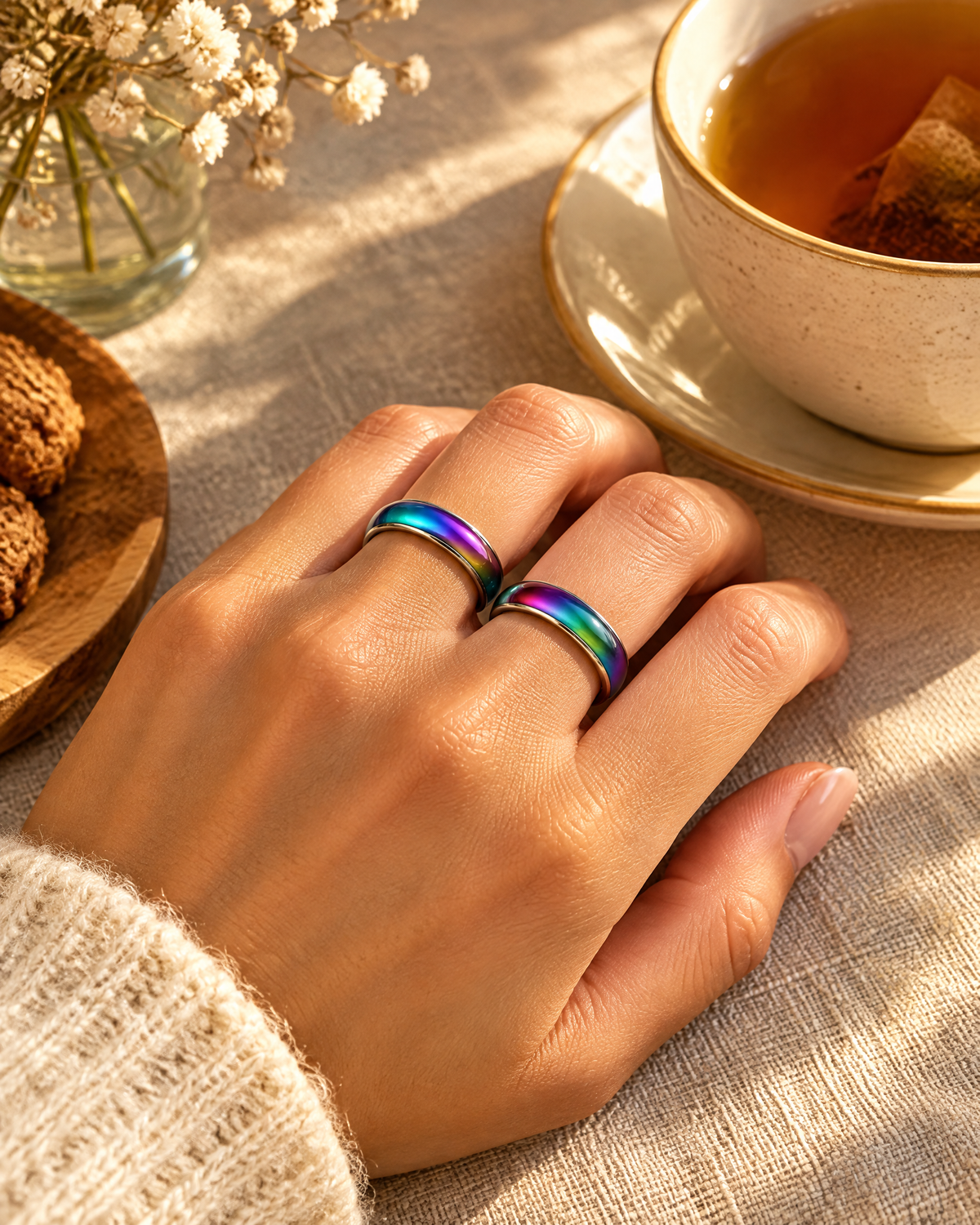 Mood rings worn on the hand