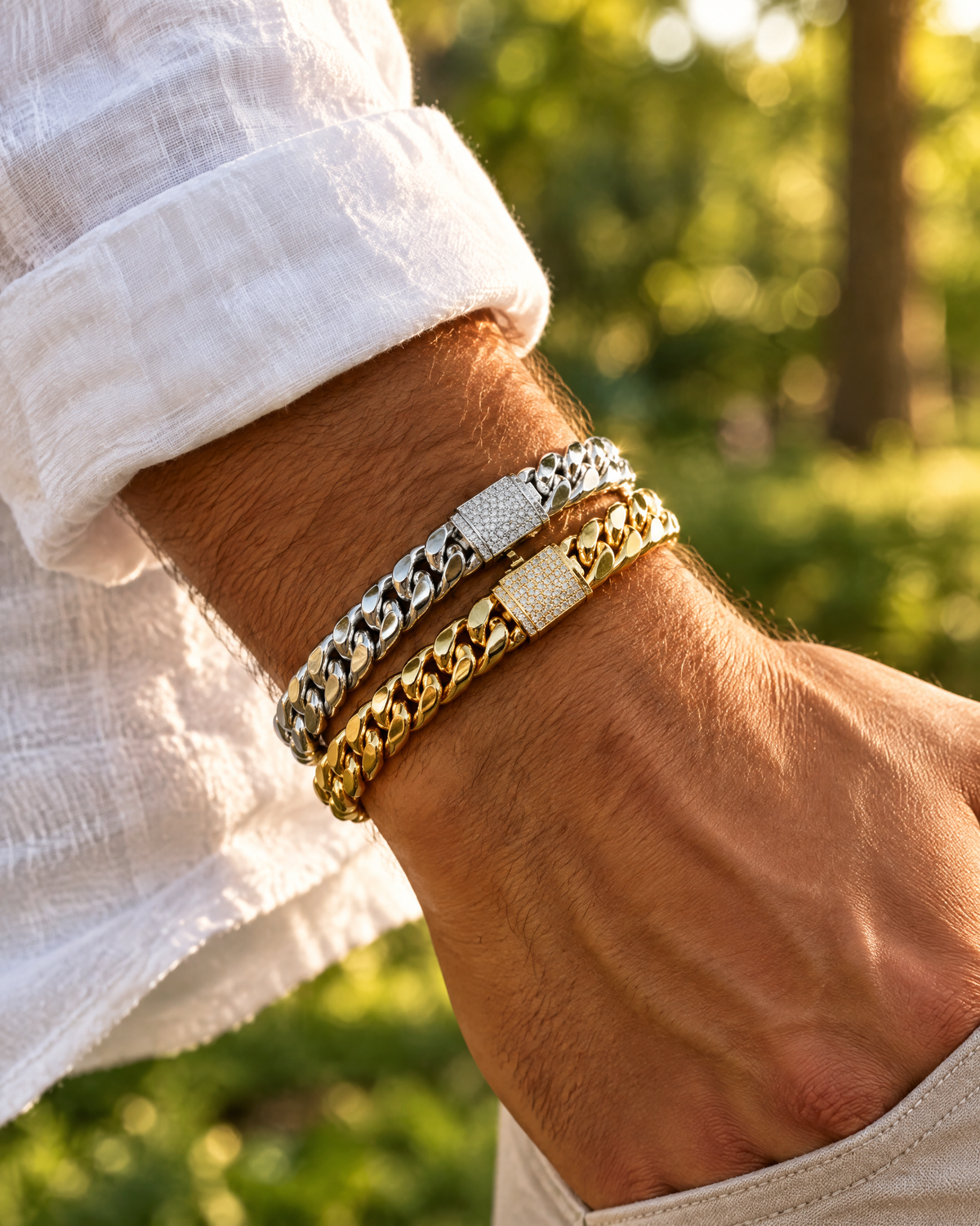 Cuban link bracelet worn on the wrist