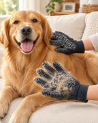 Grooming gloves being used on a dog