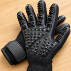 Close-up of the grooming glove tips and wrist strap