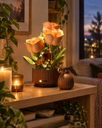Flower wreath building blocks lit up on a shelf