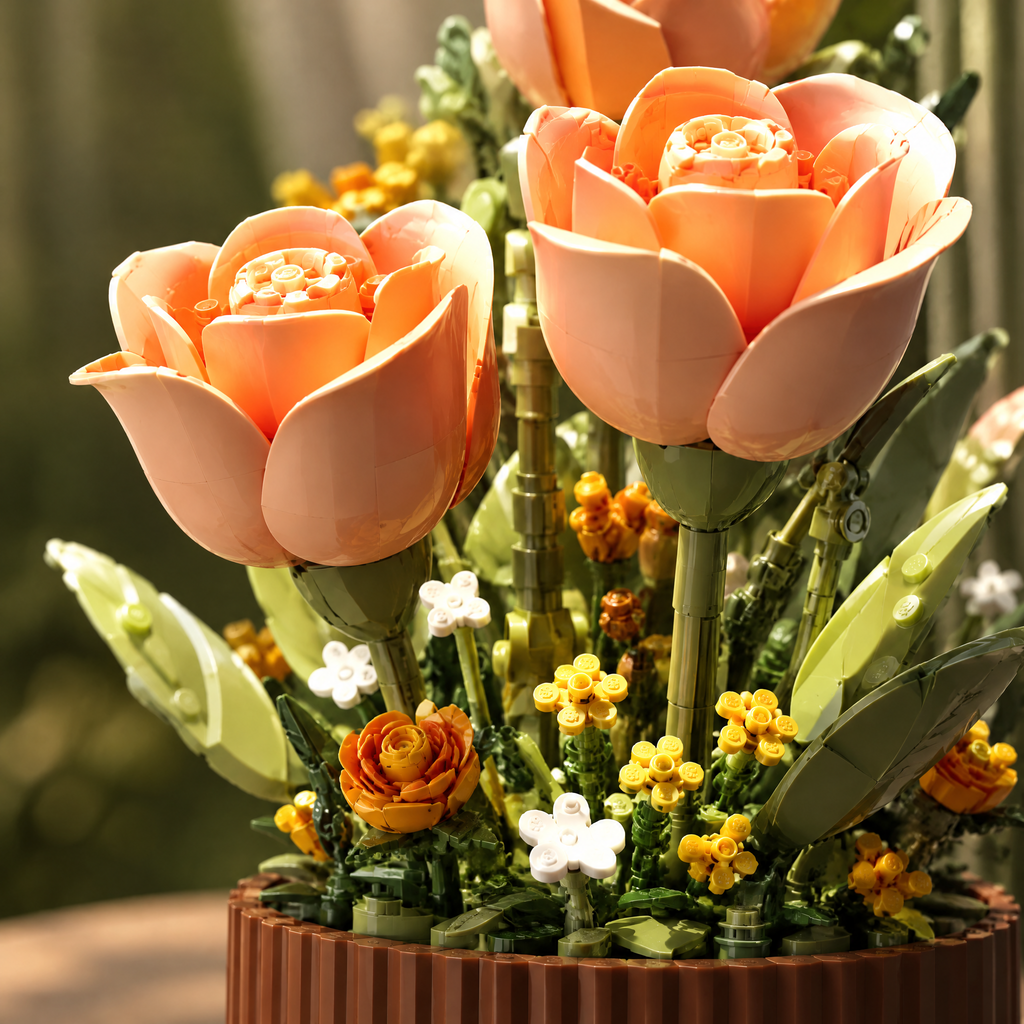 Close-up of the block-built flowers and leaves
