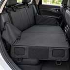 Close-up of the back seat extender fabric and buckles