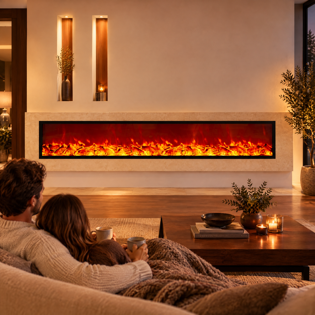 Electric fireplace in a cozy living room