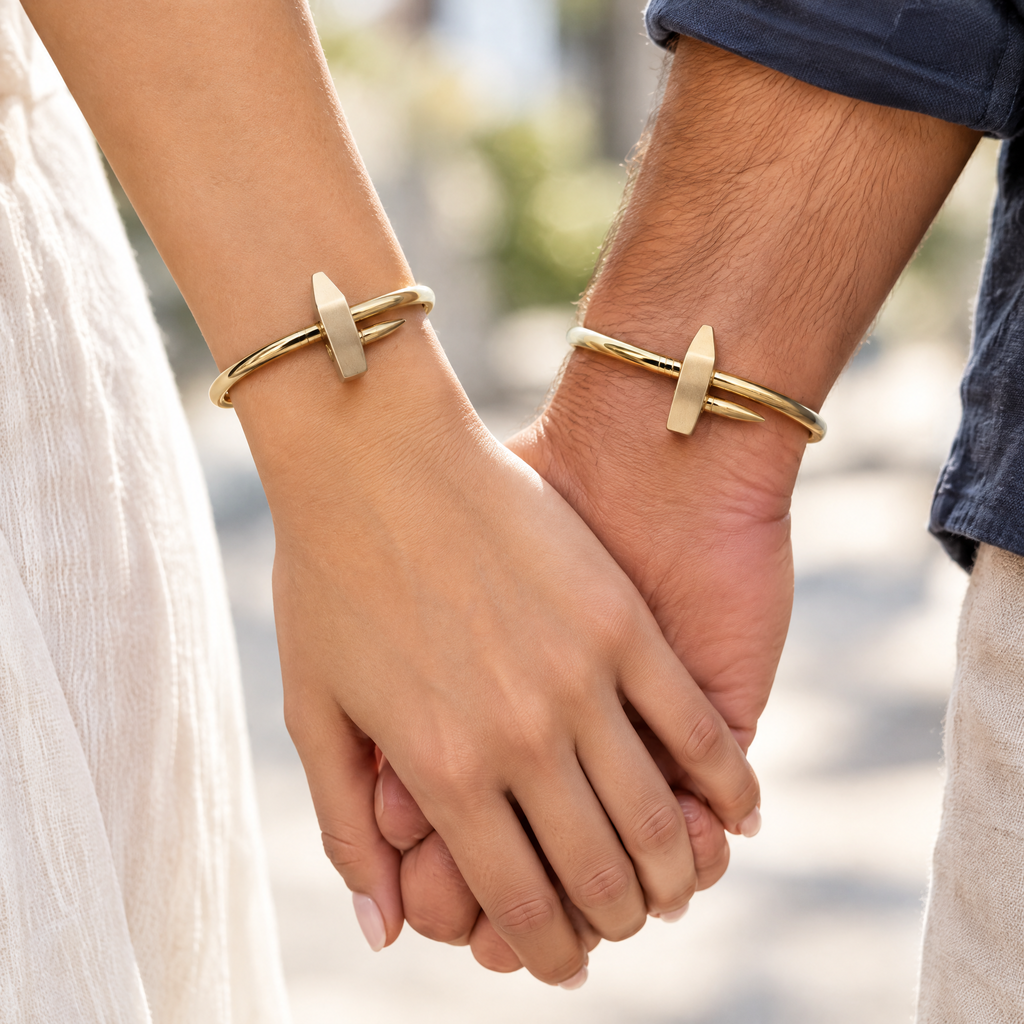 Couple wearing nail bracelets