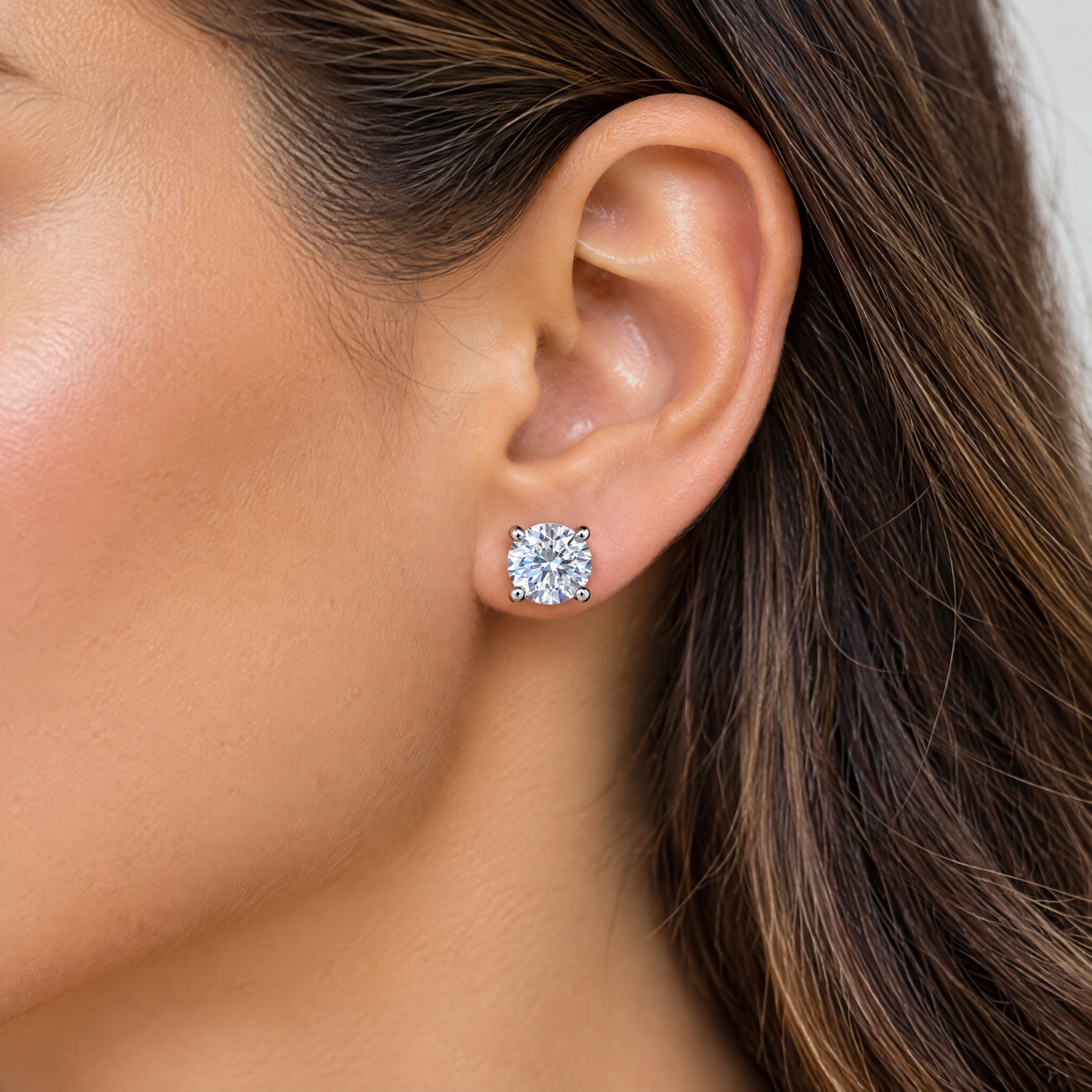 Moissanite stud earring worn