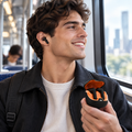 Wireless earbuds used on a commute