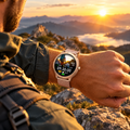 Rugged smartwatch worn on a mountain hike