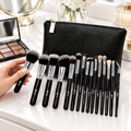 15 piece makeup brush set on a vanity