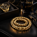Men's gold Cuban link chain styled on leather